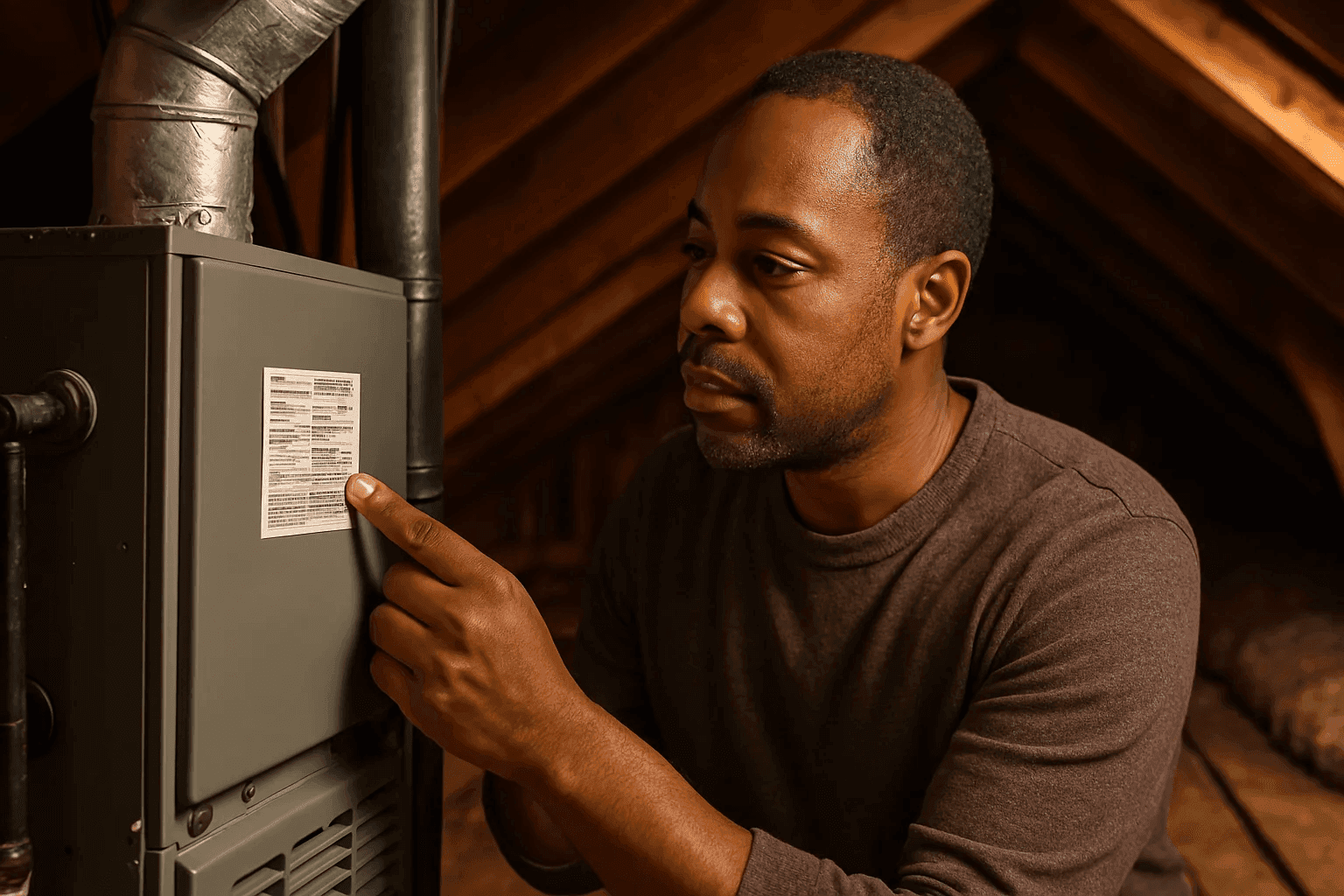 HVAC technician determining a furnace's age
