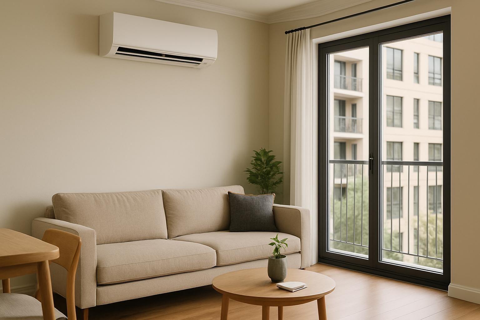 Ductless mini-split installed on the wall of a living room