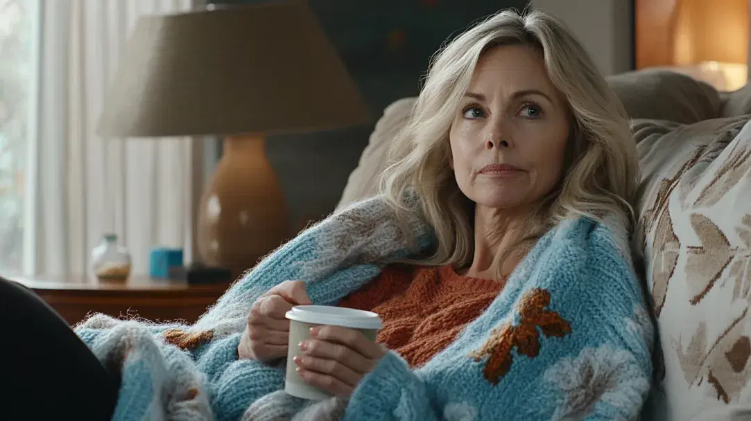 Woman relaxing on the couch with a cup of coffee