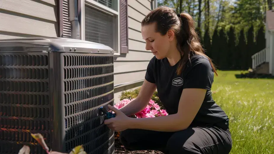HVAC technician installing heat pump