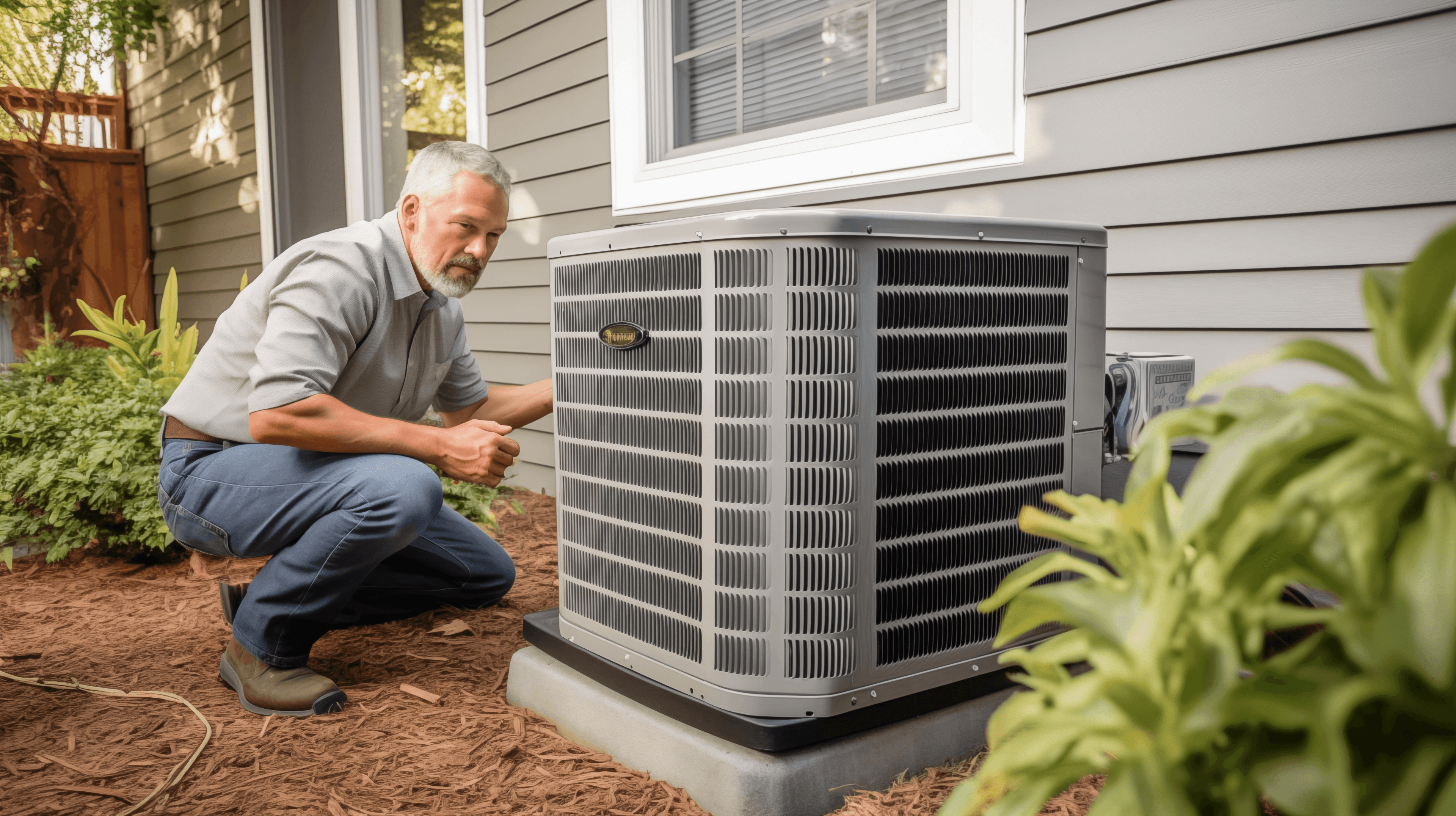 Man inspecting heat pump system