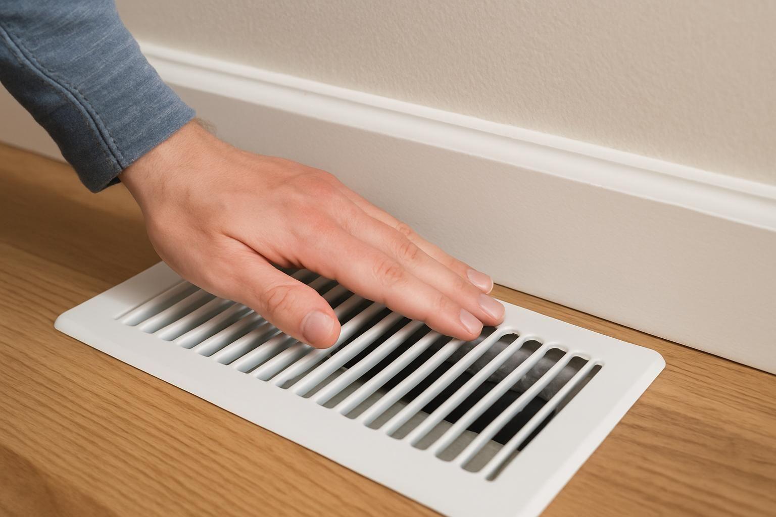Homeowner placing hand over air vent