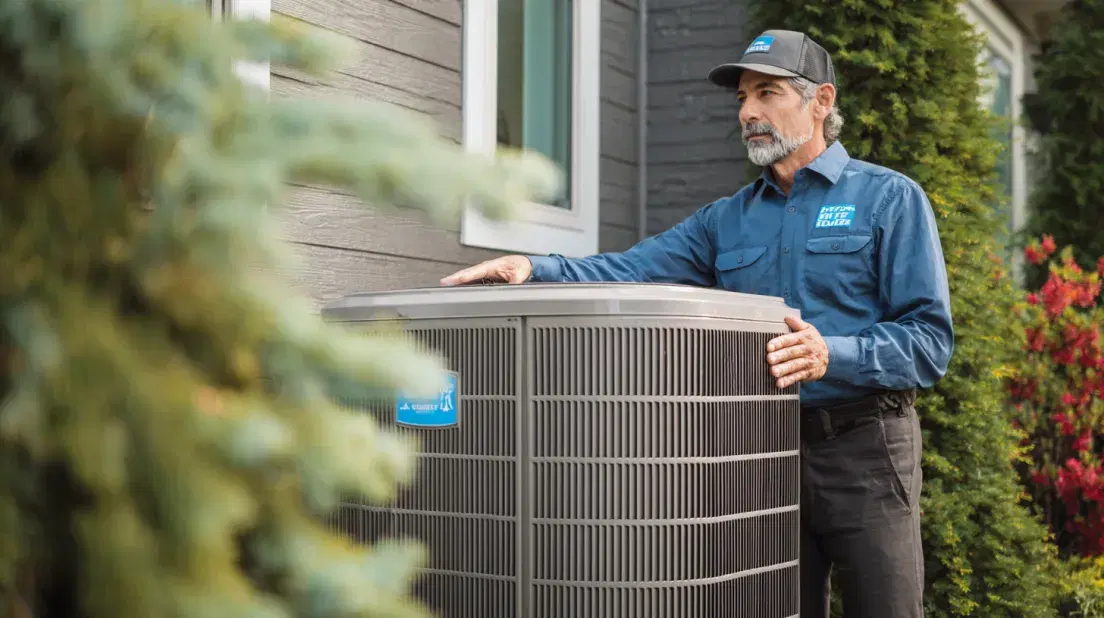 HVAC technician inspecting air conditioning system
